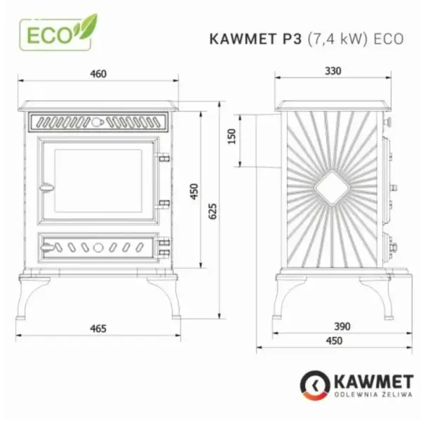 Piec żeliwny KAWMET P3 (7,4 kW) ECO
