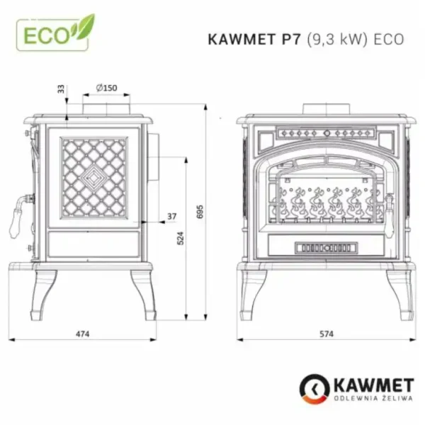 Piec żeliwny KAWMET P7 (9,3 kW) ECO