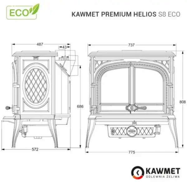 Piec żeliwny HELIOS S8 ECO