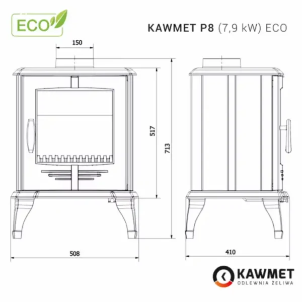 Piec żeliwny KAWMET P8 (7,9 kW) ECO
