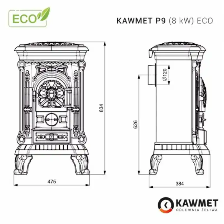Piec żeliwny KAWMET P9 (8 kW) ECO