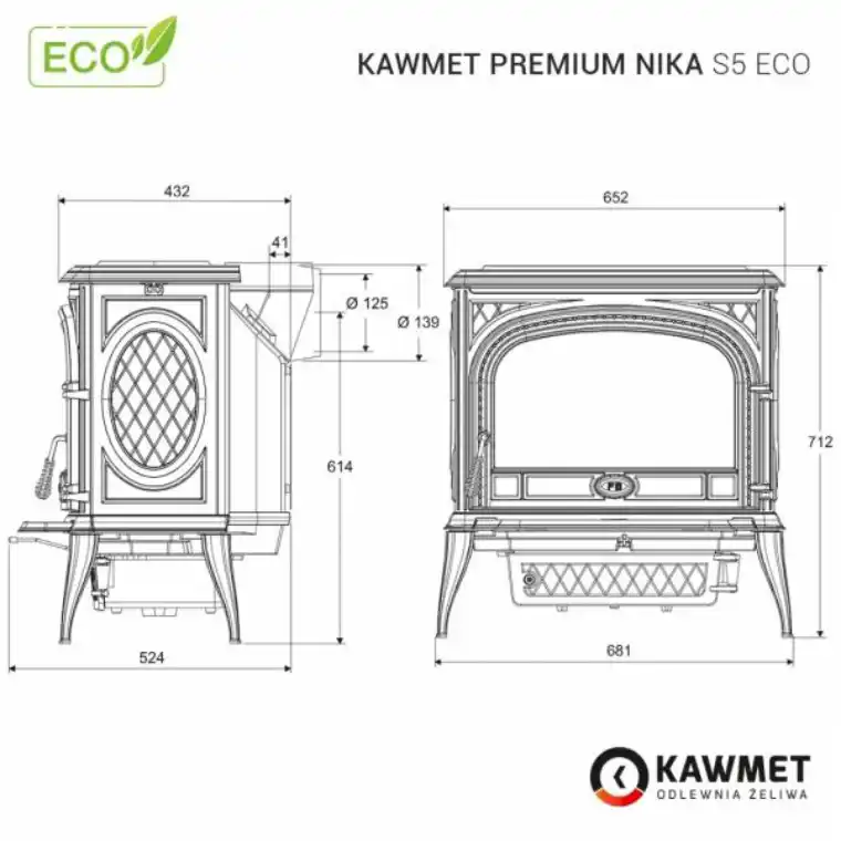Piec żeliwny KAWMET Premium NIKA S5 ECO
